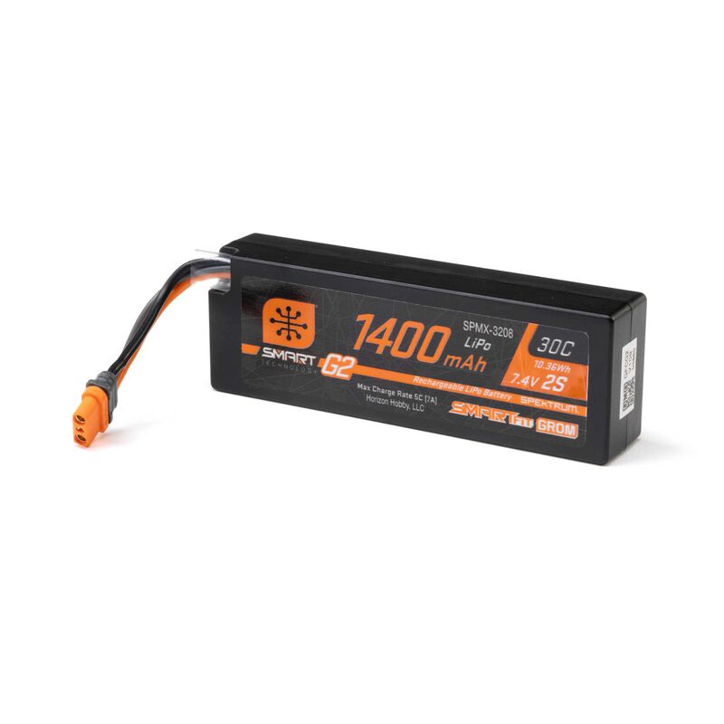 Spektrum 7.4V 1400mAh 2S 30C Smart G2 LiPo Battery: IC2 SmartFit Case