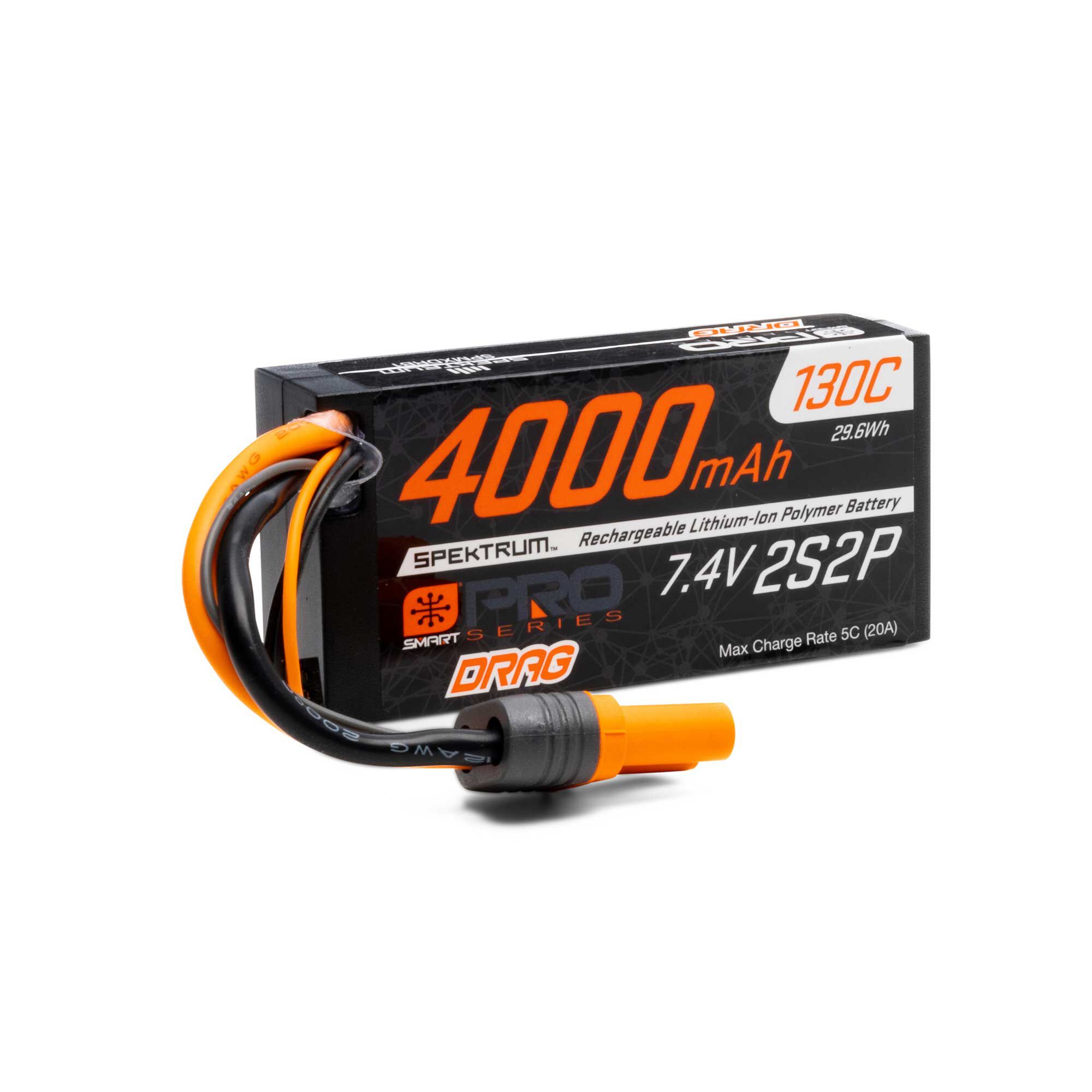 7.4V 4000mAh 2S 130C Smart No Prep Drag LiPo Battery: IC5 | Spektrum