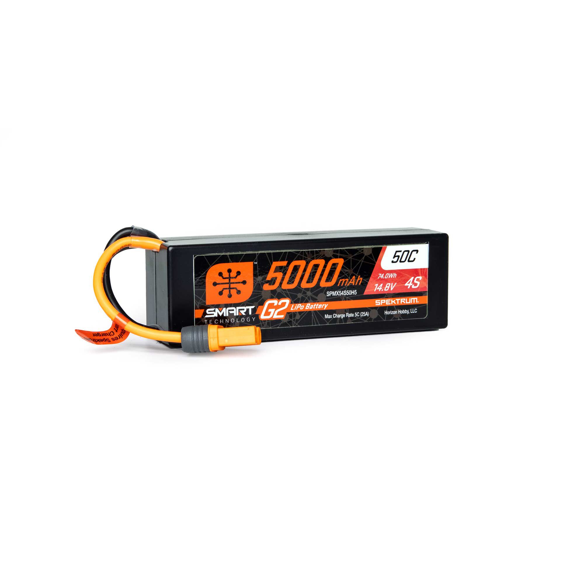 14.8V 5000mAh 4S 50C Smart G2 Hardcase LiPo Battery: IC5 | Spektrum