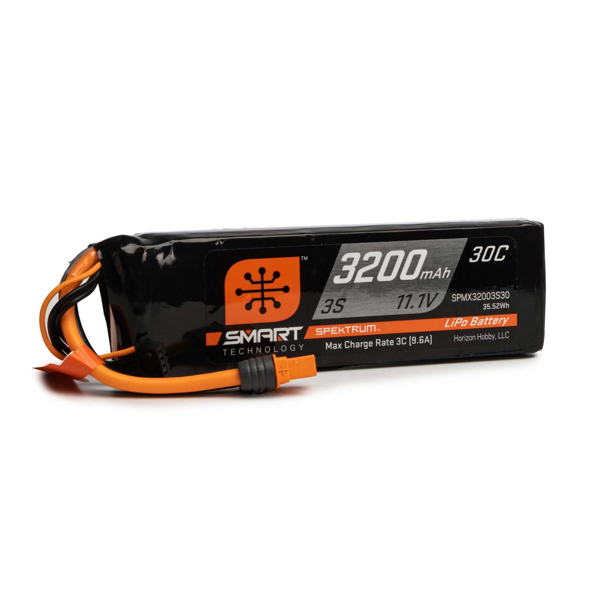 11.1V 3200mAh 3S 30C Smart LiPo Battery: IC3 | Spektrum