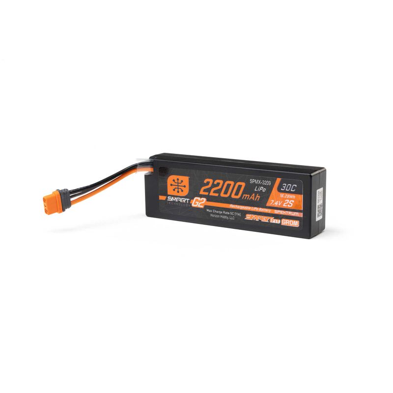 Spektrum 7.4V 2200mAh 2S 30C Smart G2 LiPo Battery: IC2 SmartFit Case