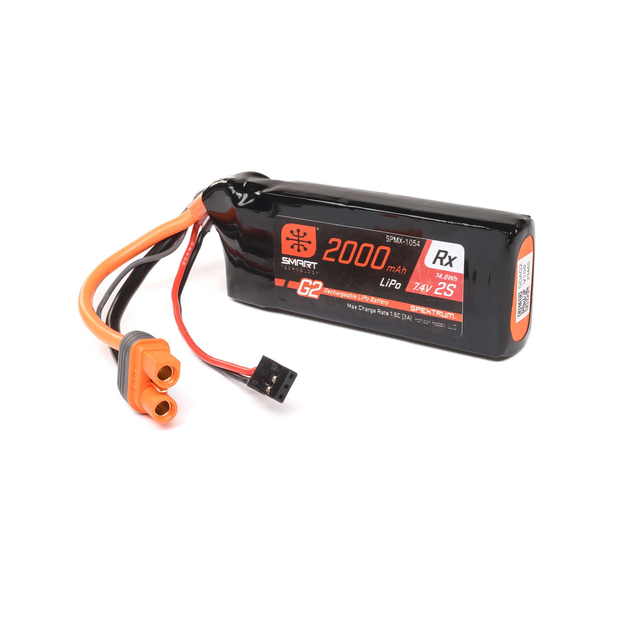 7.4V 2000mAh 2S 15C Smart G2 Receiver LiPo Battery: IC3 | Spektrum