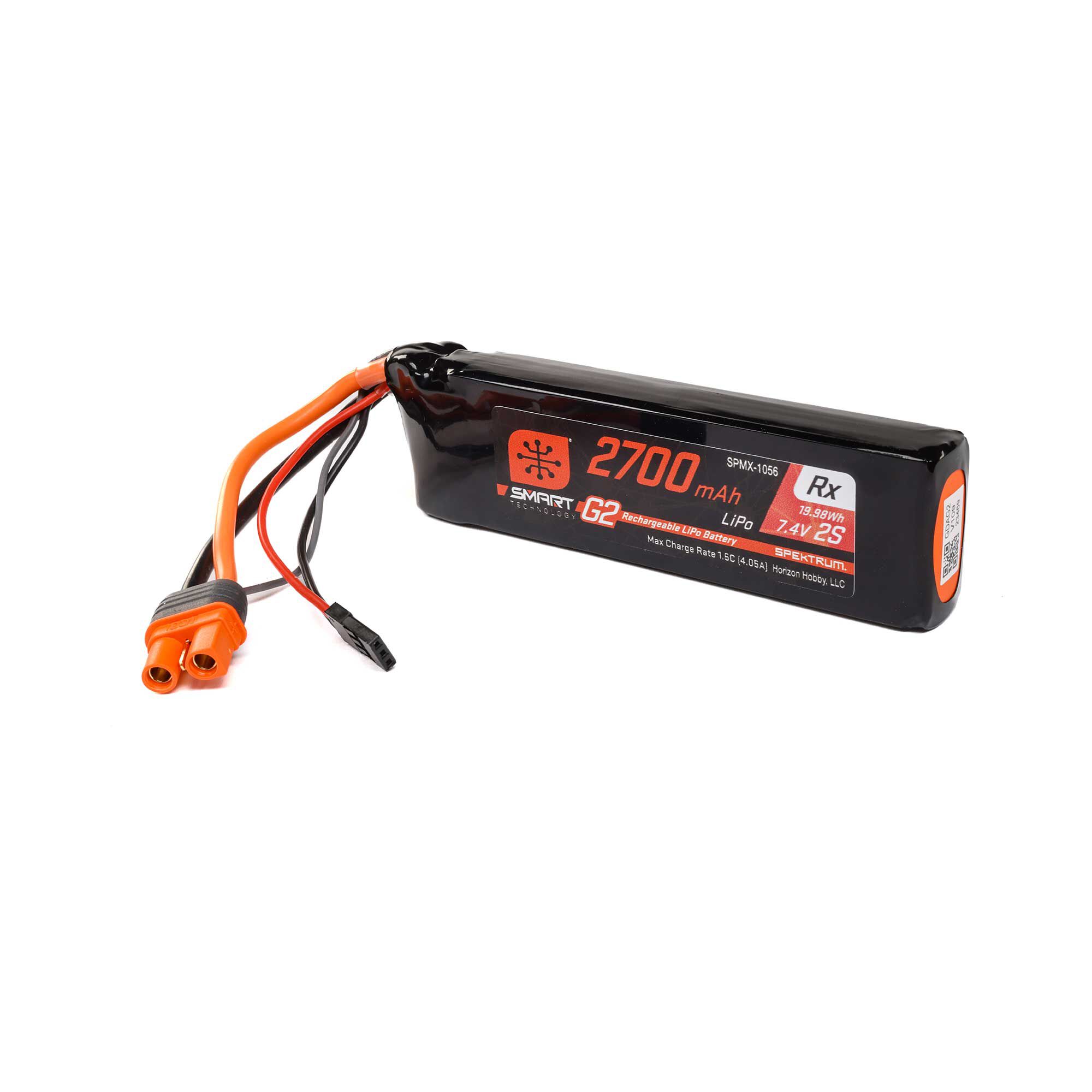 7.4V 2700mAh 2S 15C Smart G2 Receiver LiPo Battery: IC3 | Spektrum
