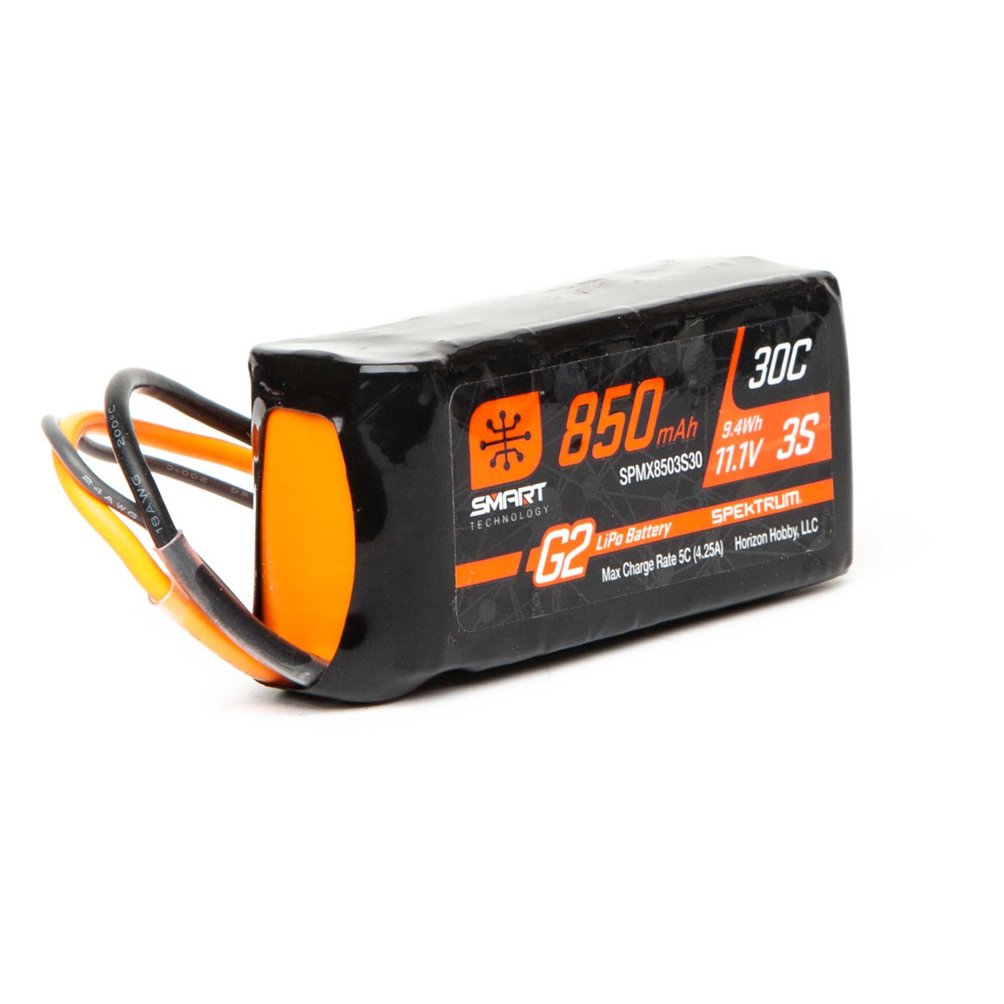 11.1V 850mAh 3S 30C Smart G2 LiPo Battery: IC2 | Spektrum